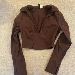 Divided Brown Cropped Shirt with Deep V